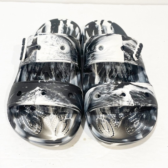 Crocs Size 7 Classic Marbled Slide Black White Sandals Double Strap - Picture 2 of 6